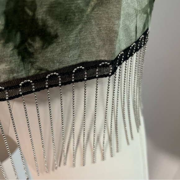 NWT women’s green tie dye cattle head vneck tasseled tank top by Liberty wear - Picture 2 of 9